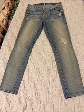 7 For All‎ Mankind Josefina Skinny Boyfriend Jeans Size 26 Distressed Light Wash
